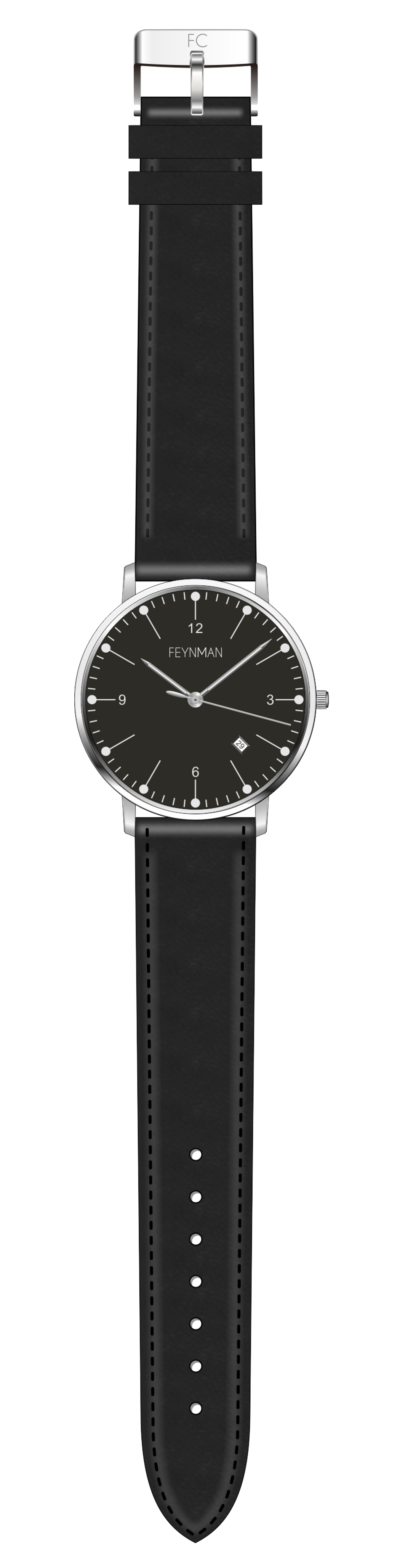 Frontal view of the Feynman CWII wristwatch